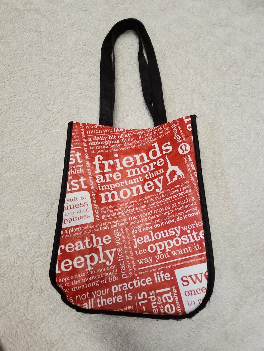• Lululemon Small Red, Black And White Logo Reusable Shopping Bag